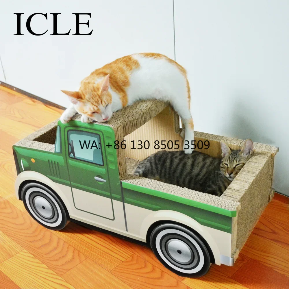 Green Truck Cardboard House Large Cat Scratcher Bed Lounge for Indoor Cat Scratcher Box for Cats