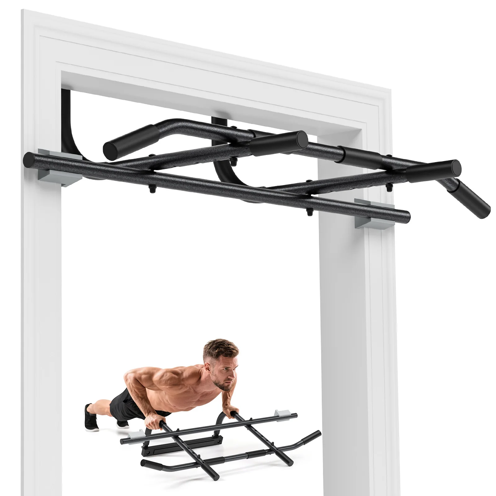 Barra de dominadas resistente para puerta, sin perforación, barra multifuncional para ejercicios de dominadas, barra portátil para puerta, para entrenamientos corporales en casa