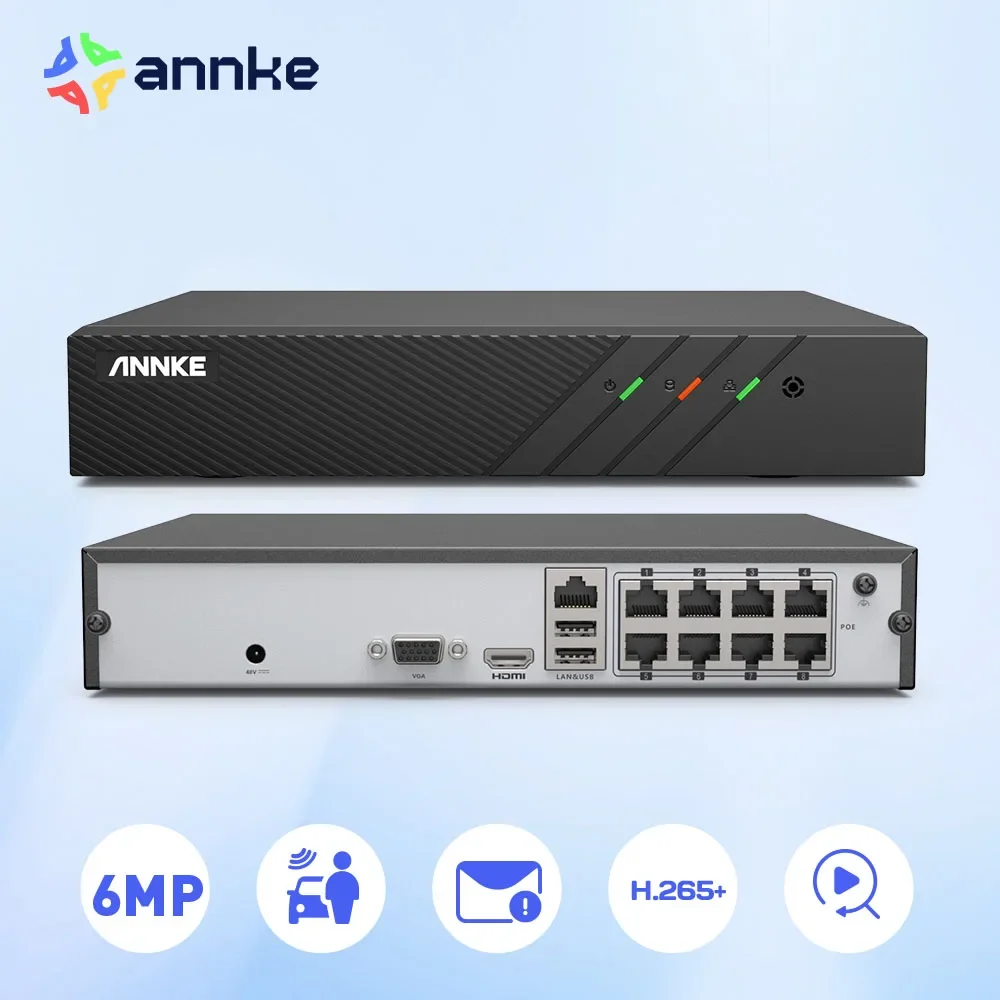 ANNKE 8CH 6MP POE Video Recorder H.265+ NVR For HD POE 2MP 3MP 4MP 5MP 6MP IP POE Cameras Home Surveillance Security System Kit