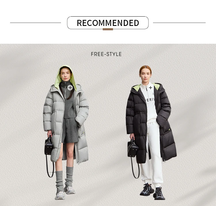 AMII Hooded Down Jacket 2026 Winter New Warm Zipper Long Sleeve 85% White Duck Down Coat Woman Loose Straight Long Coat 12524017