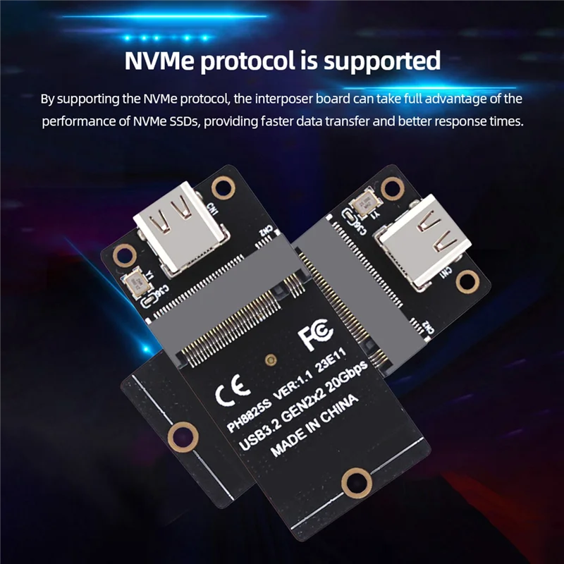 A08E-1 Stück M.2 auf Typ C SSD Adapter ASM2364 NVME Riser Board Schwarz ABS 20 Gbit/s Konvertierungsplatine 2000 MB/S für SSD 2230/42/60/80