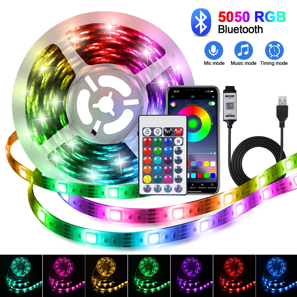 

5 в USB Bluetooth Светодиодная лента светильник 5050 умная RGB гибкая светодиодная лента с дистанционным управлением цветная Водонепроницаемая светодиодная лента Декор для спальни