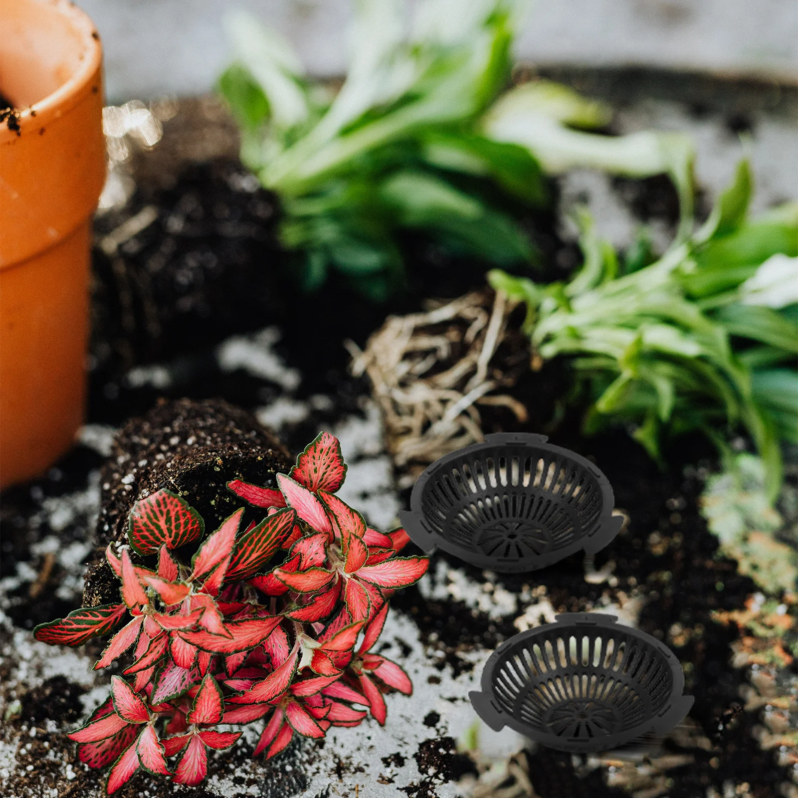 10 szt. Siatka drenażowa do doniczek w kształcie misy, zapobiegająca wyciekaniu gleby, mata siatkowa do kwietników, podkładka do bonsai, plastikowa baza filtrująca