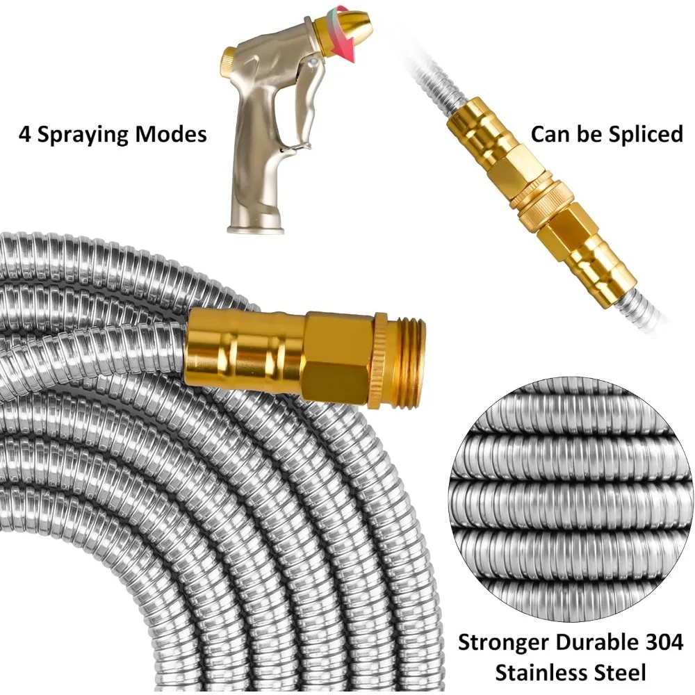 Imagem -03 - Mangueira de Metal Durável com Bocal Ajustável Mangueira de Jardim Água Super Resistente e Macia Modos de Pulverização