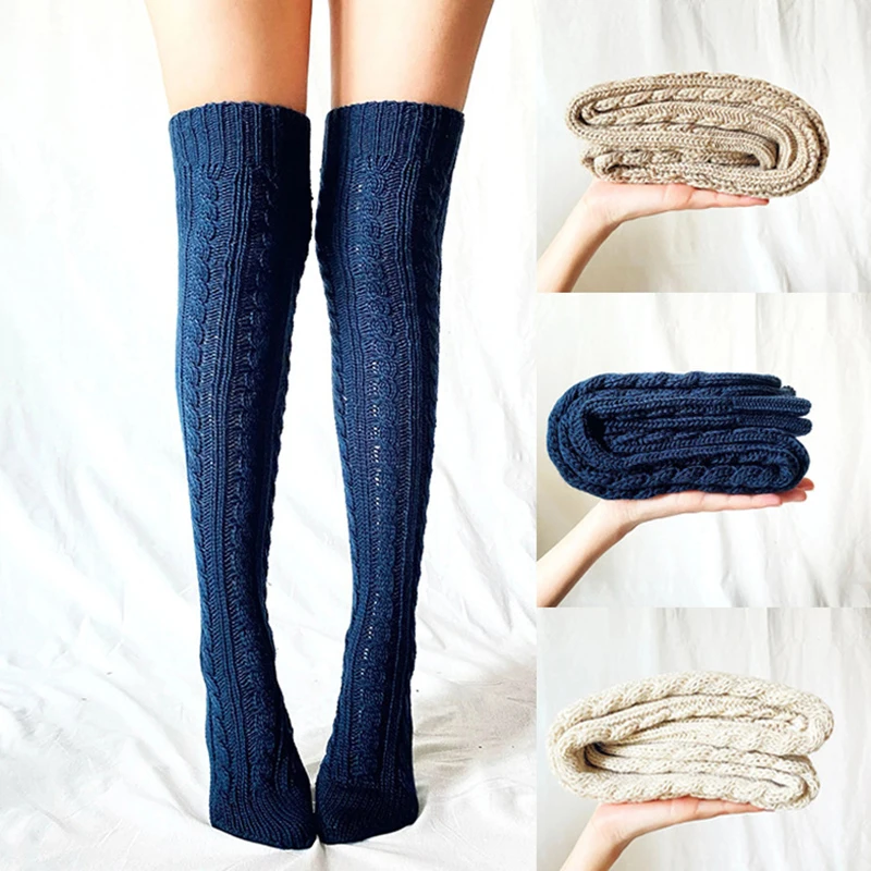 Knitted Cable Socks Over Knee Stockings Women Winter Casual Home Warm Thick Stockings Socks Girl Female Christmas Gift Wholesale