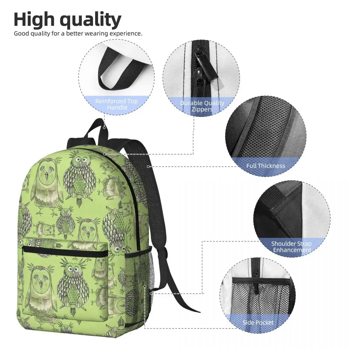 Owl Sketch Pencil Drawing Art Backpack Student BookBag Children School Bag Computer Shoulder Bags for Men Women