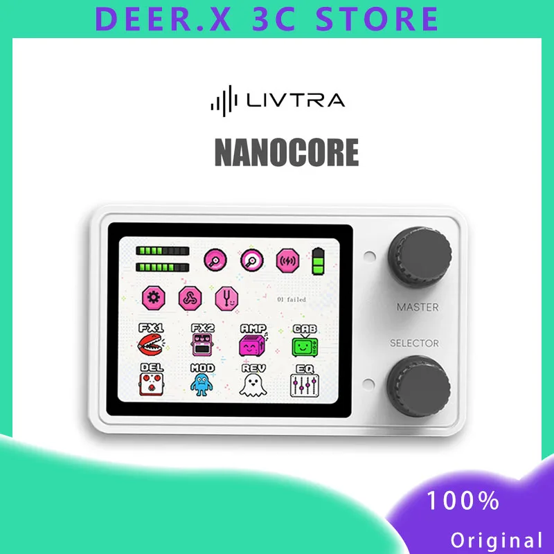 Многофункциональный педаль мультиэффектов Livtra Nanocore Mini для электрогитары, портативный, с поддержкой NAM/IR, длительным сроком службы батареи, 2,4-дюймовым дисплеем.