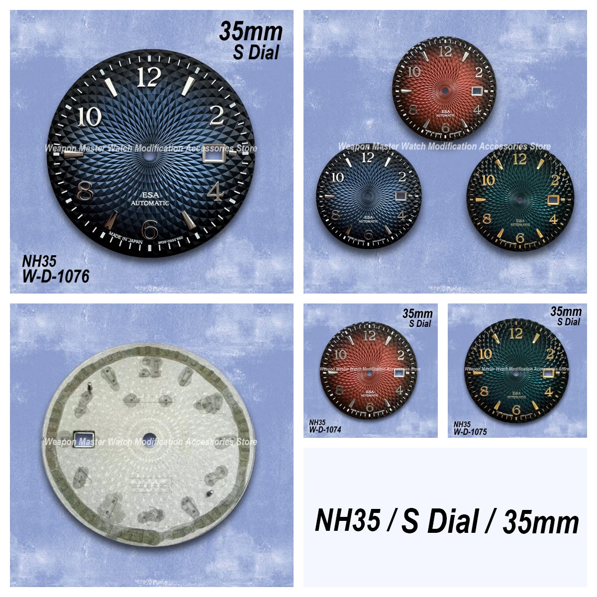 

35mm S Logo Cocktail Dial Fit NH35 Japanese Movement Blue High-Quality Dial Watch Modification Accessories