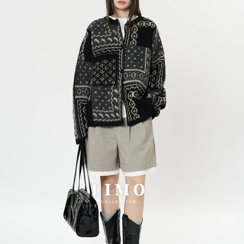 

LIMO 2025 Vintage Cable Knit Cardigan Women Wool Blend Sweater Office Casual Outerwear for Autumn Winter Daily Street Style