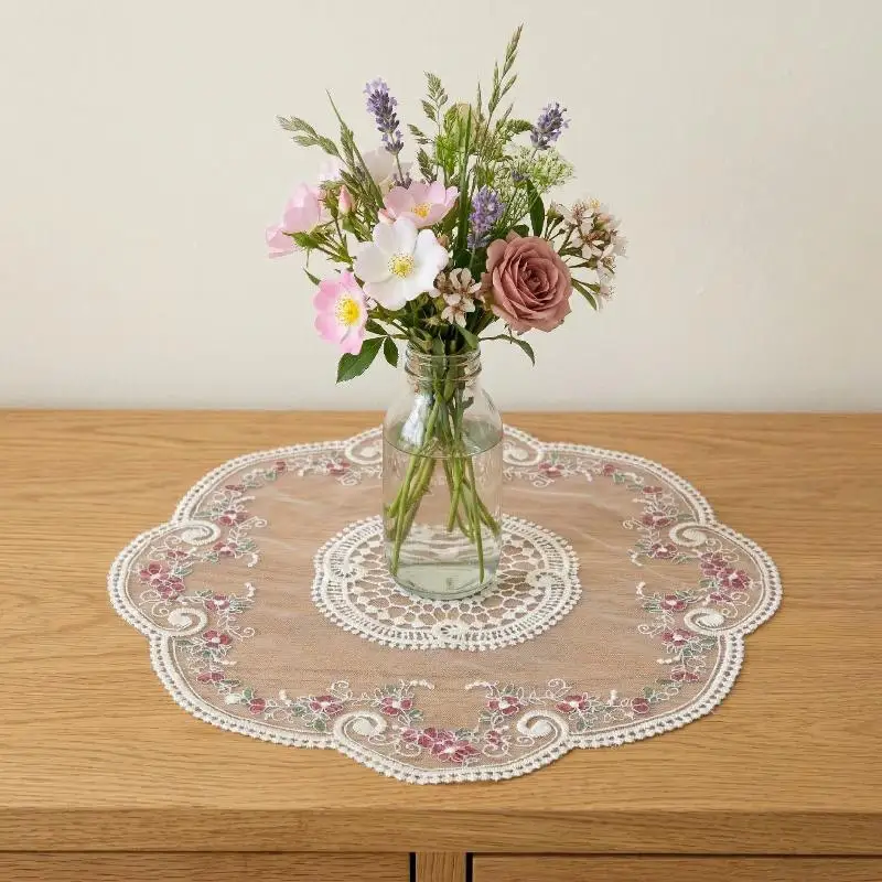 

Lace Embroidered Table Mats Vintage Napkin Pads Coasters Decorative for Wedding Home Party Ornament