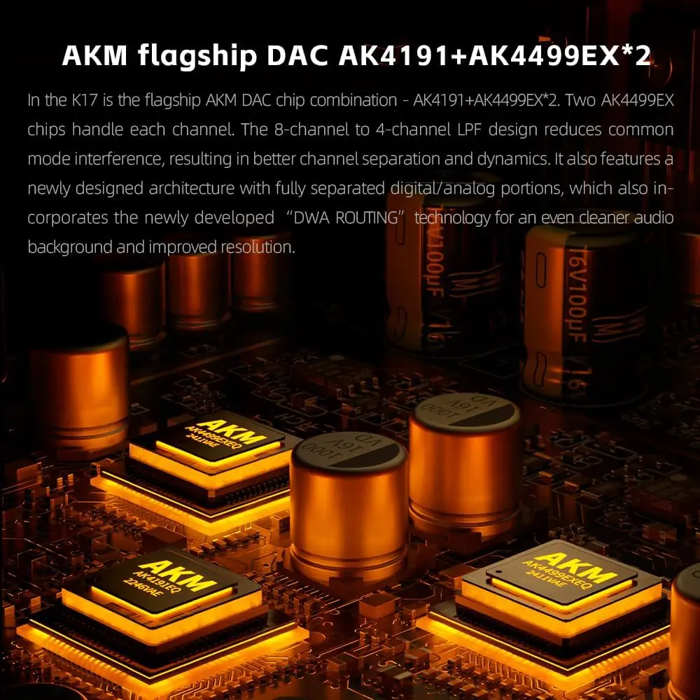 FiiO K17 Desktop DAC&Headphone Amplifier AK4191+AK4499EX*2, 31-Band PEQ, MQA,Support DSD512 32Bit/768kHz with Remote Control (Black) - view 6