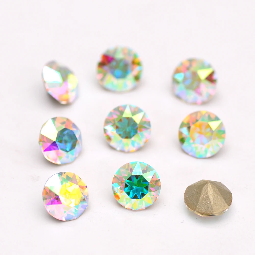 10PCS 4/5/6/7/8/10mm New K9 Glass Diamond Round Stone Cone Pointed Crystal Pointback Nail Art Rhinestones DIY Jewelry Making