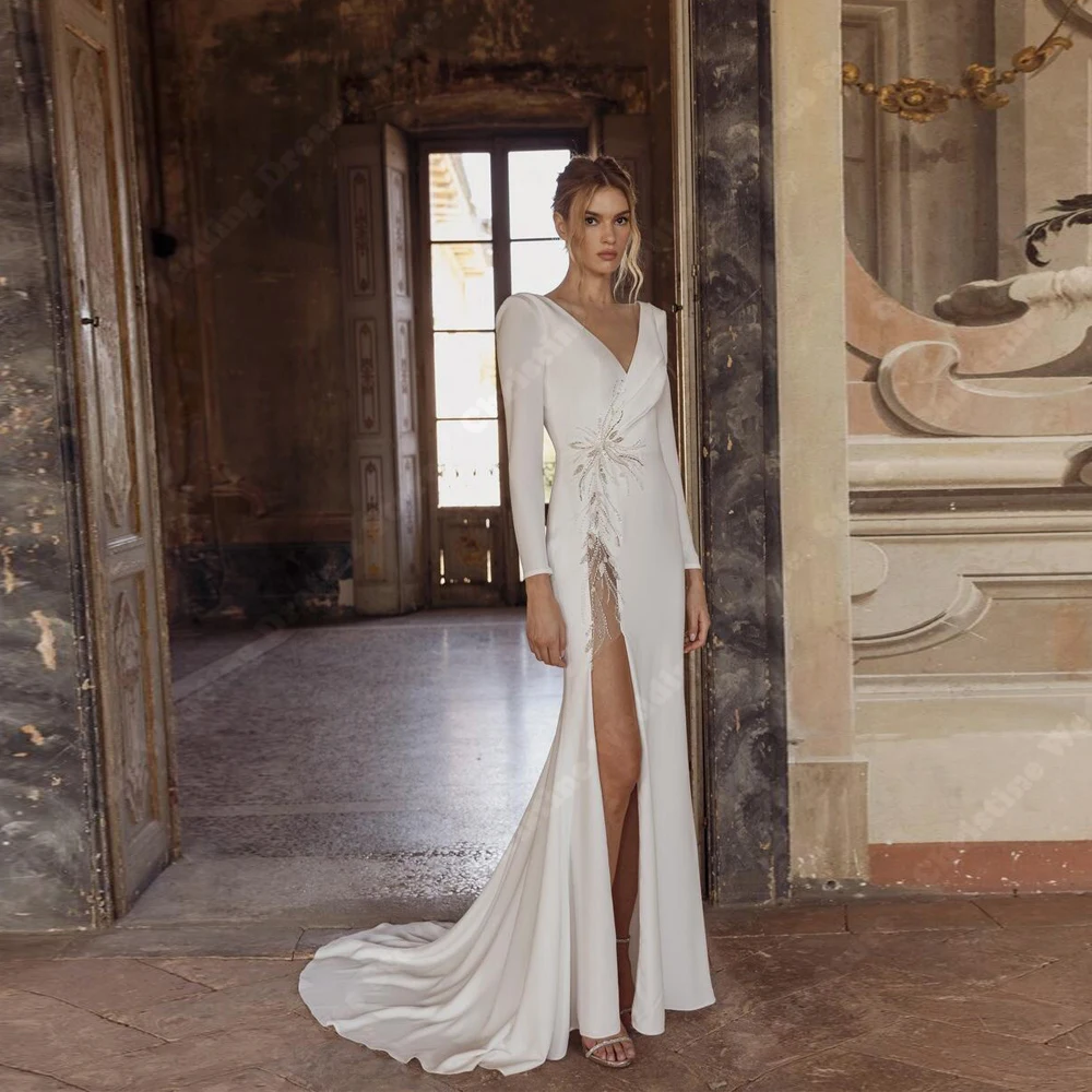Seksowne suknie ślubne z długim rękawem, eleganckie suknie syreny z wysokim rozcięciem, suknie dla panny młodej, księżniczki, na bankiet, Vestidos De Novia, szyte na miarę, 2026