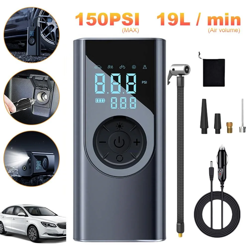 

150PSI Electric Tire Inflator with LED Light Portable Car Inflator Pump LCD Digital Display Wireless Air Pump for Car Motorcycle