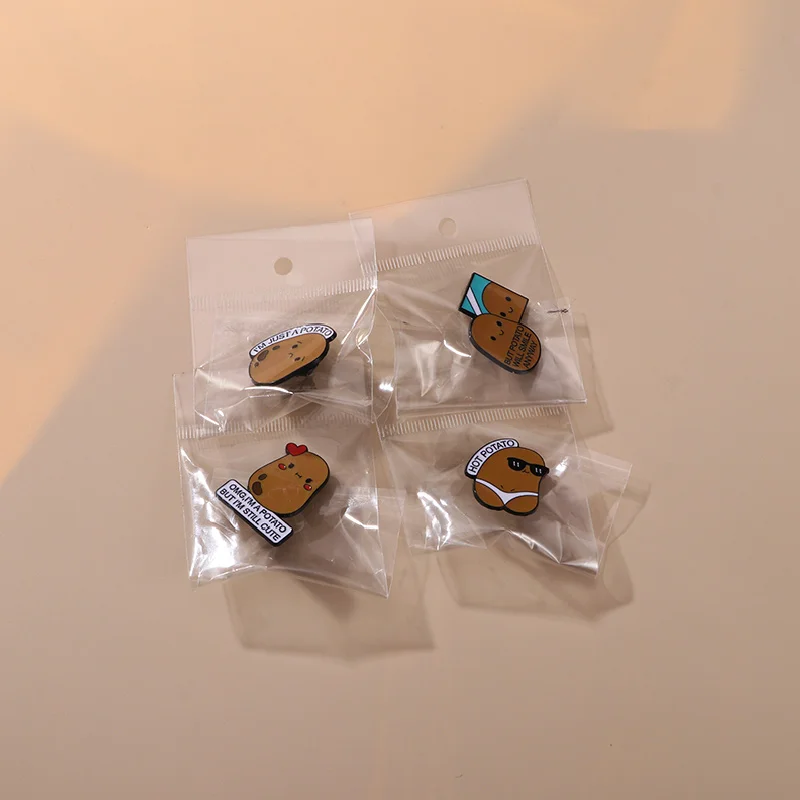 4 Styles Potato Girl Letter Design Enamel Pins Funny Simle Anyway Hot Spuds Enamel Brooches  For Bag Backpack Clothes Jewlery