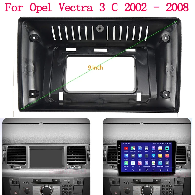 2 Din 9 Inch Car Radio Fascia Panel Frame Dashboard ABS+PC Plastic Installation Trim Kit for OPEL VECTRA 3 2002-2009