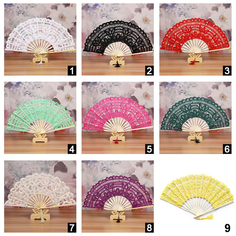 

27cm Lace Embroidery Chinese Dance Hand Fan Party Wedding Prom Bamboo Handmade Folding Fan Retro Craft Gift Home Decoration