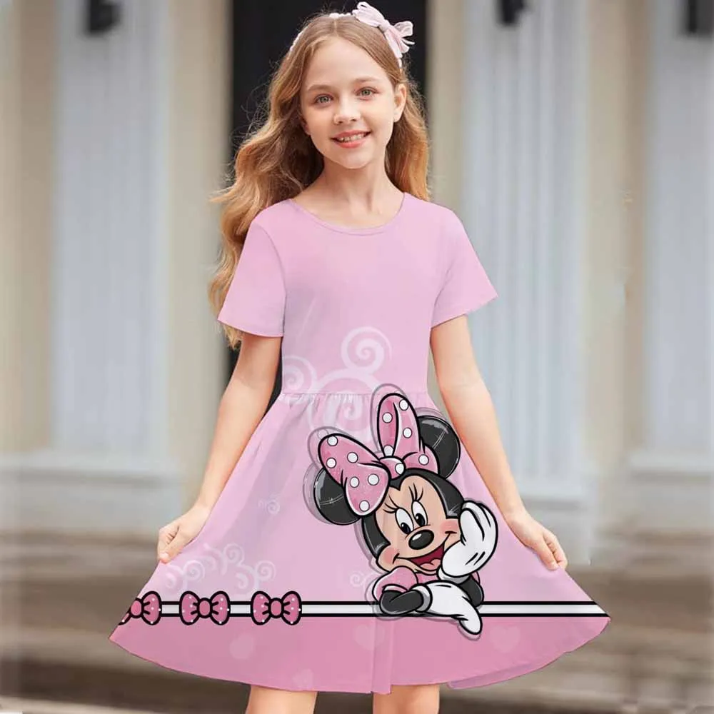 

2025 Disney Summer Mickey Mouse Cartoon Printed Children's Wear Fashion Cute Comfortable Short Sleeve Dress