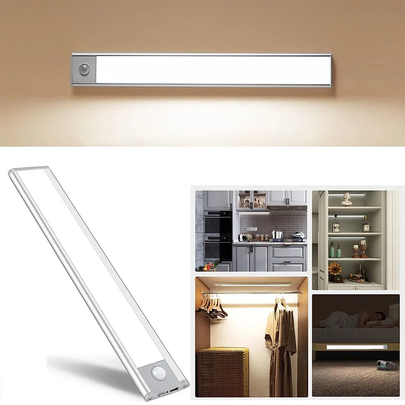 LED Motion Sensor Light Under Counter Lighting Wireless USB Rechargeable Kitchen Night Lights Magnetic 3-Colors Bedroom Lighting