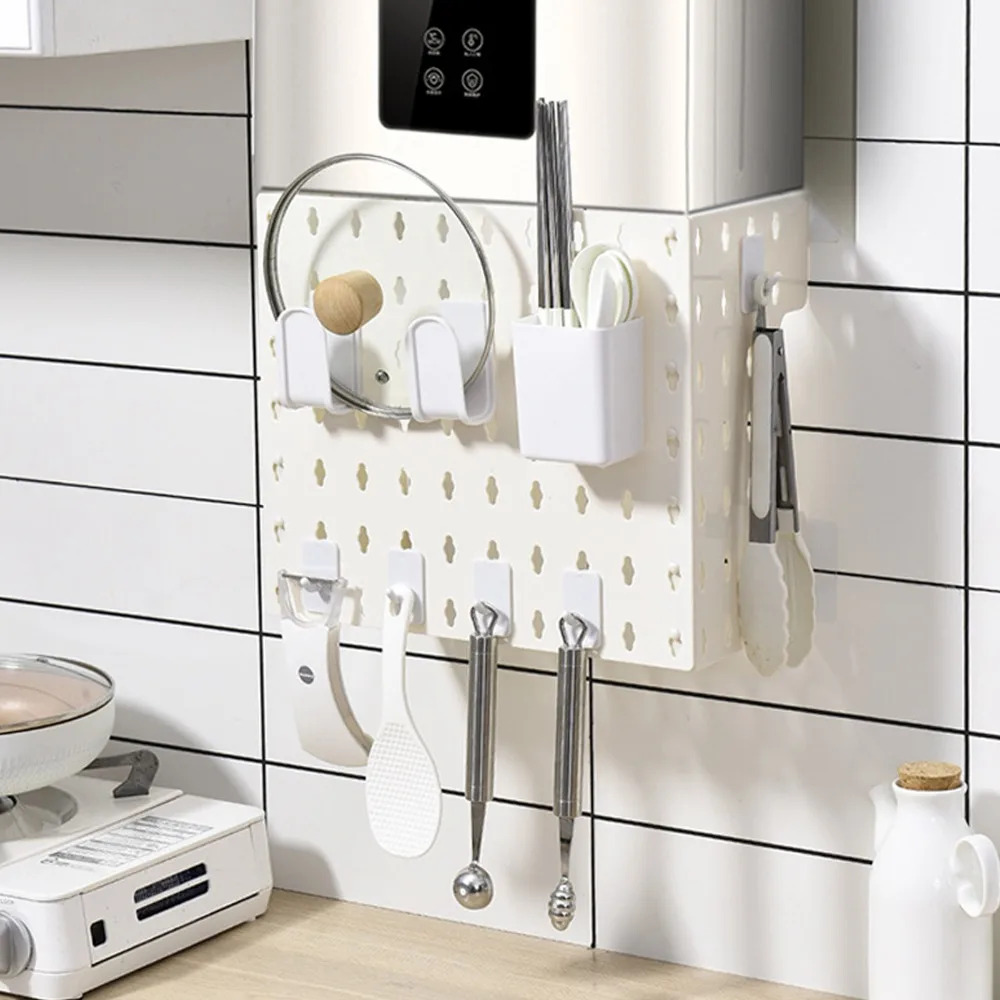 ABS Wall Mounted Storage Rack White Decorative Hole Plate Multi Function Storage Rack Combination With Adhesive Pads