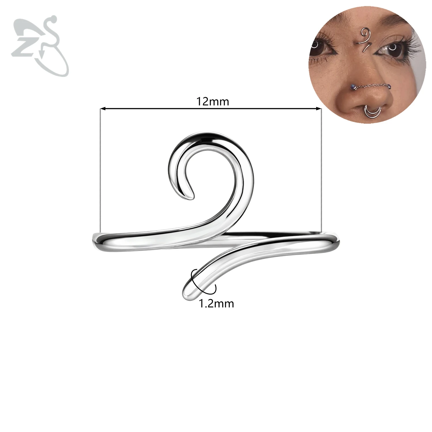 ZS 1 STÜCK 16G 925 Sterling Silber Nasenstecker Damen Herren Hypoallergene Spirale Brücke Piercing Nasenloch Muschelpiercings 10/12/14/16 MM