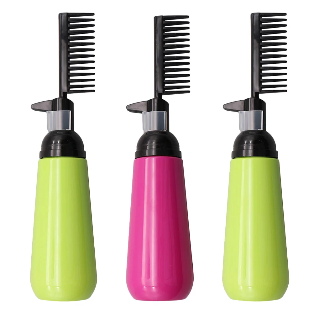 3 Pcs Hair Color Comb Bottle Dye with and Brush Applicator Root Plastic Coloring Barber Dyeing Dispenser