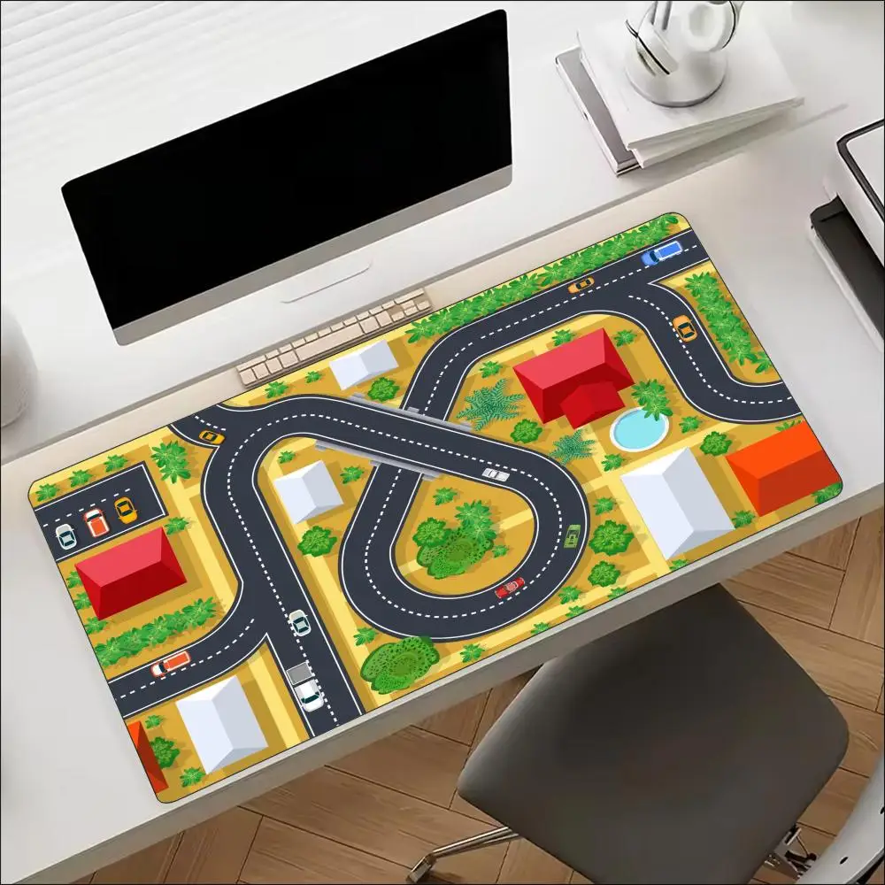 City Traffic Road Map Pattern Large Mouse Pad Non Slip Rubber Extended Desk Mat For Gaming Office Workspace Keyboard Mouse Setup