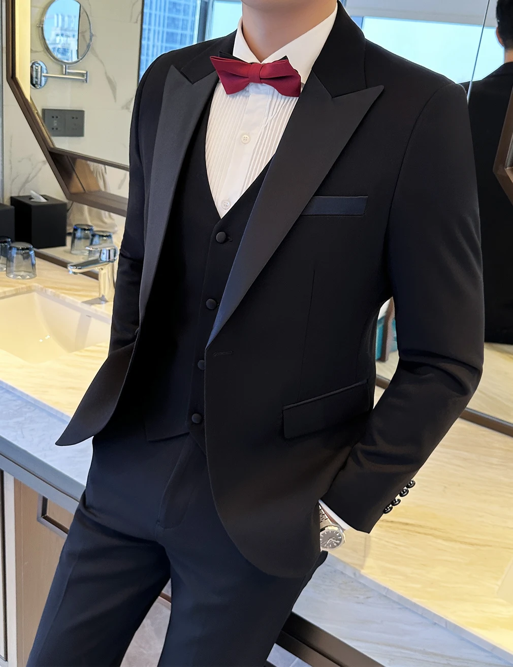 

Men's High-Quality 3 Piece Business Casual Wedding Suit Vest Trousers Set Handsome Fashion Banquet Clothing XS-6XL