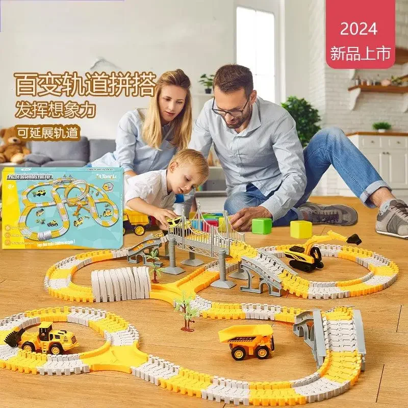 Brinquedo de carro elétrico para crianças, trem pequeno, DIY educacional, carro de construção popular, vagão ferroviário, 3-6 anos, atacado