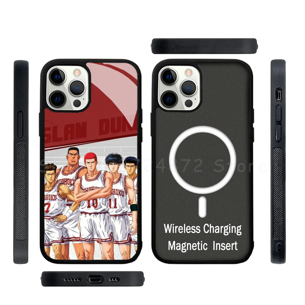 Anime SLAM DUNK Phone Case Strong Magnetic For IPhone 15 14 13 Pro Max Alex Mirror For Magsafe Wireless Charging Cover