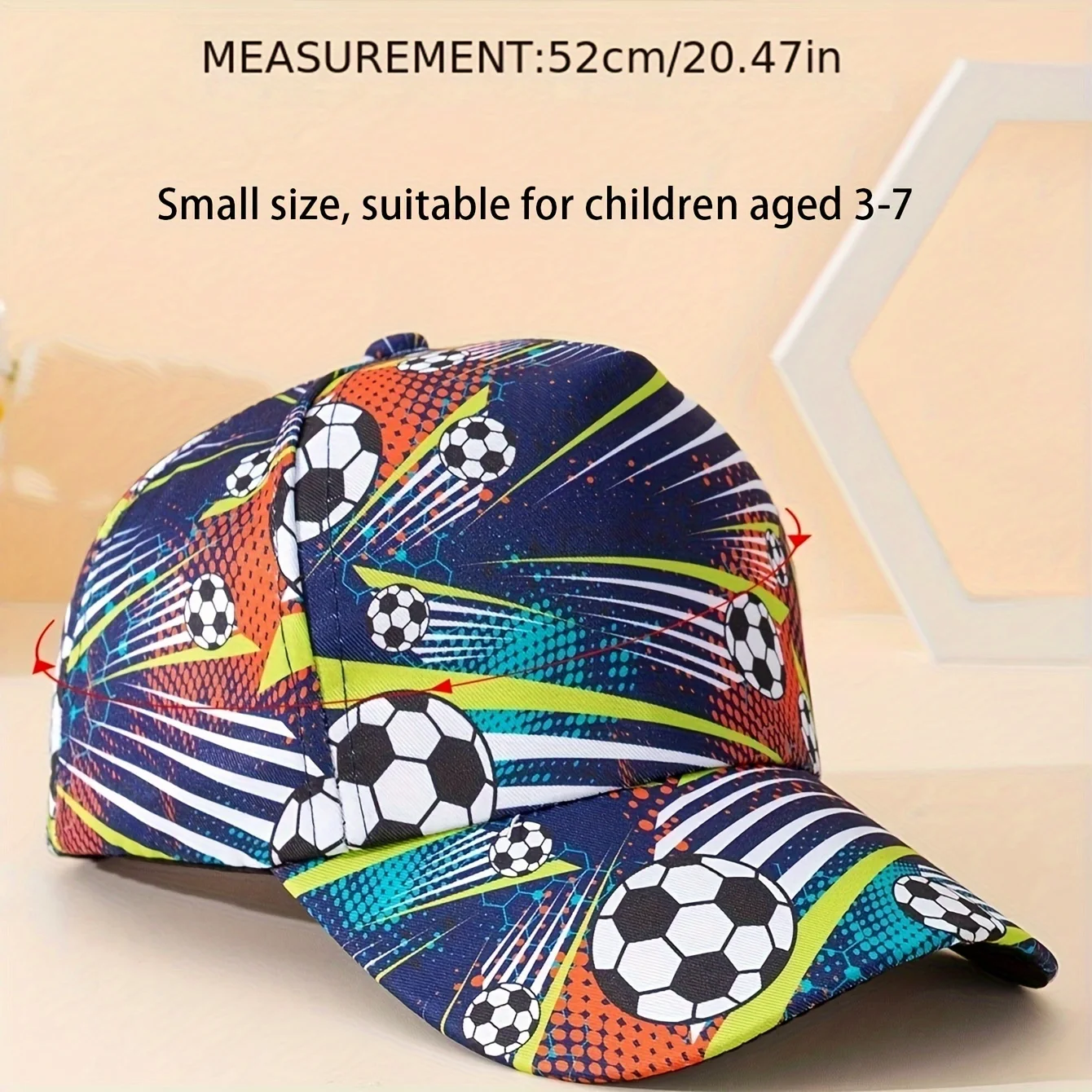 قطعة واحدة من قبعة بيسبول باللون الأزرق الداكن للأطفال - تصميم كرة قدم نابض بالحياة، مسامي وخفيف الوزن، مثالي للاستخدام في الهواء الطلق وغير الرسمي #3