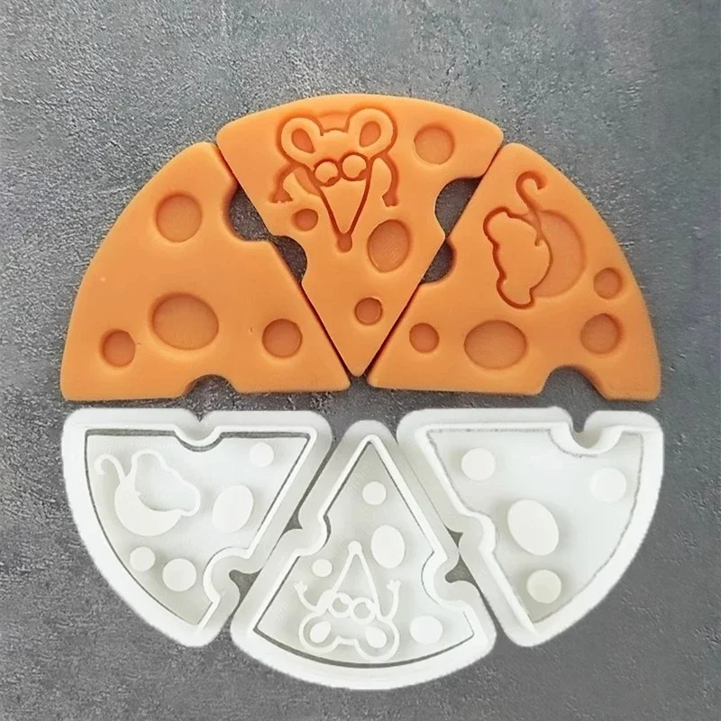Cute Mouse Cheese Shaped Cookie Cutters Cartoon Animal Pizza Biscuits Moulds Stamps 3D PLA Fondant Embossing Baking Tools