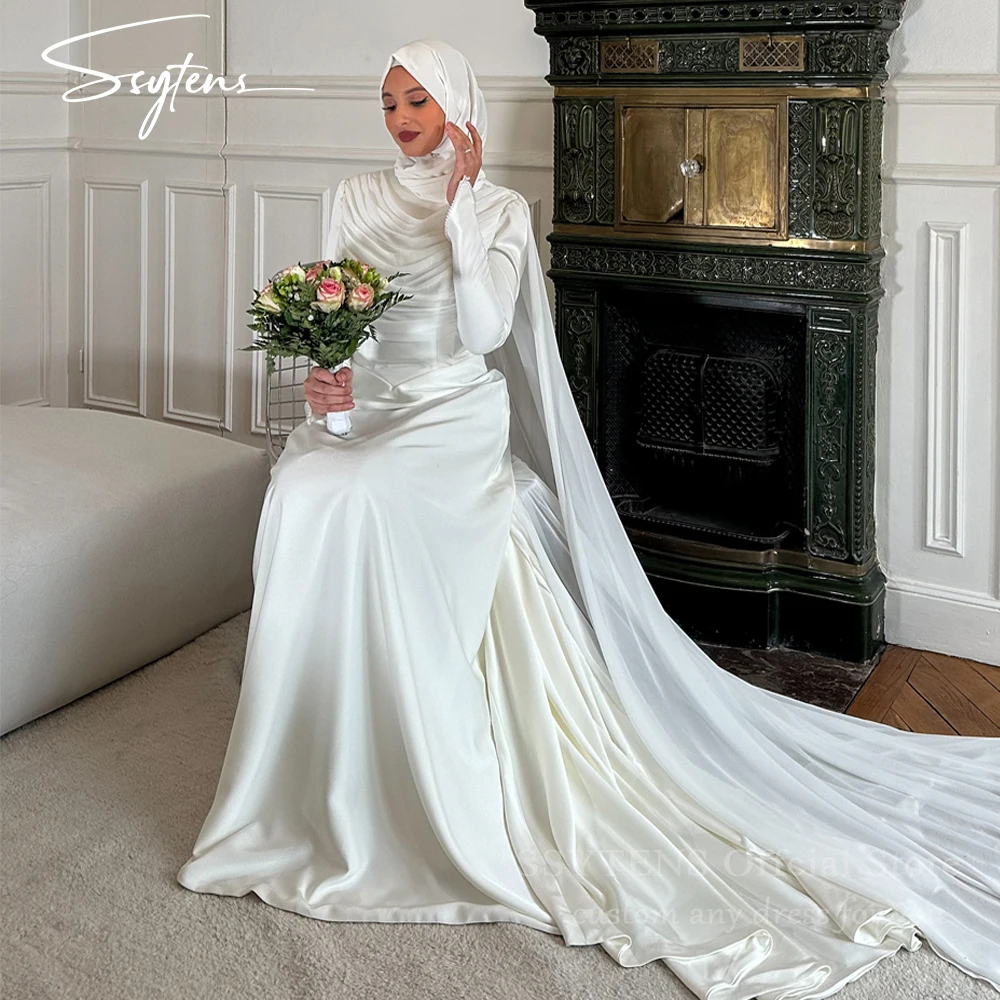 SSYTENS Customized Simple Muslim Wedding Dresses Saudi Kuwait Full Sleeves Floor-Length Bridal Gowns Long Vestidos De Novia 2027