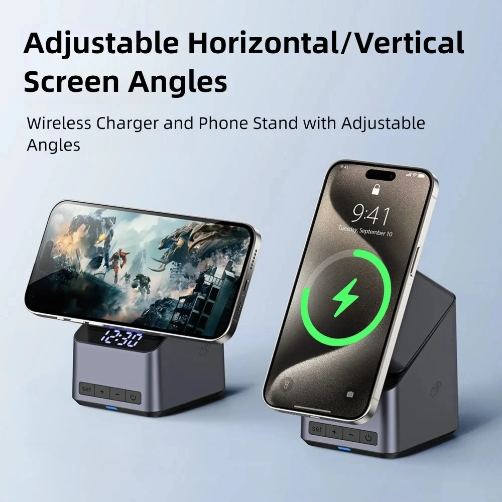 3-in-1-デスクトップクロック-磁気式-15w-ワイヤレス充電器-時間表示-タッチ回転-iphone、watch、airpods対応-理想的な充電スタンド
