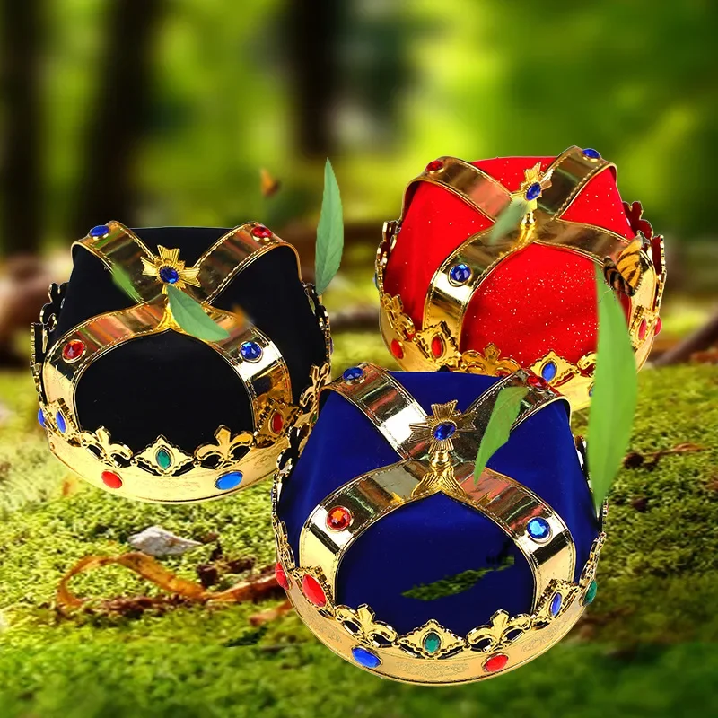Cosplay Red King Crown Hat with Acrylic Drilling Carnival Girl Princess Birthday Party  Cap Accessories Stage Performance