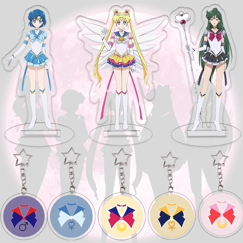

Sailor Moon Acrylic Stand Up Sign Keychain Set Desktop Ornaments Mercury Eternal Bag Pendant Figure Keyring Girl Birthday Gift