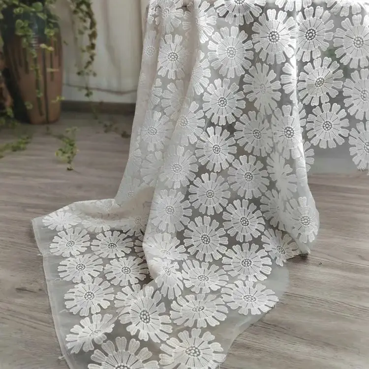 

Wedding dress lace fabric, milk silk embroidered floral tulle fabric for DIY clothing home decor designer sewing fabric