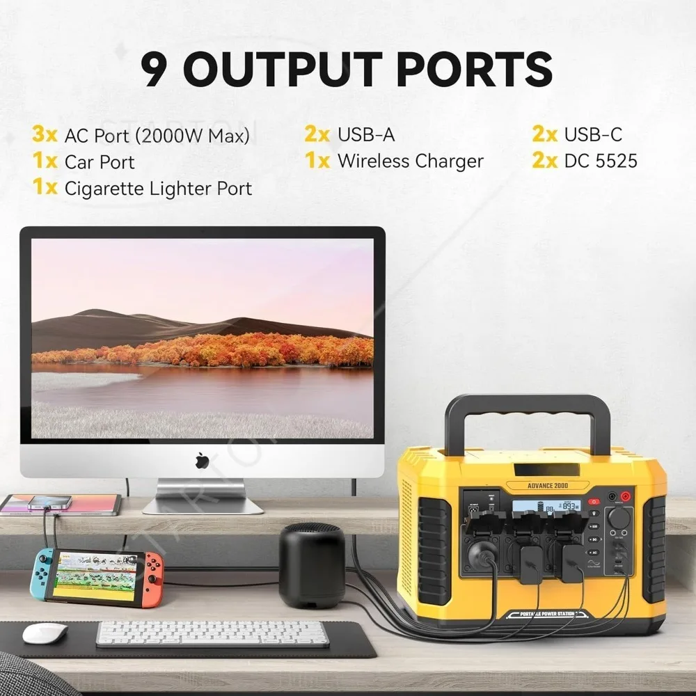 A2000 Portable Power Station 2000W-1799Wh Solar Generator LiFePO4 Battery Backup with AC Outlets