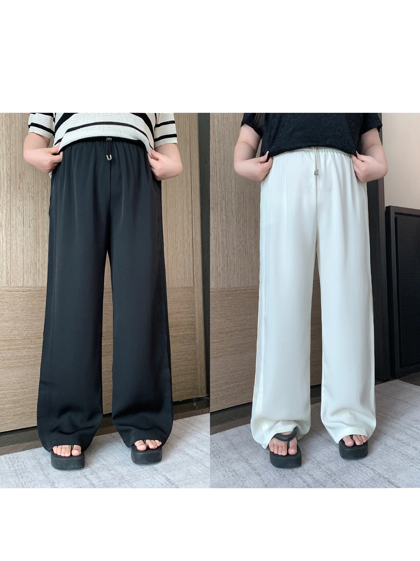 

Свободные широкие брюки с высокой талией, большие размеры, летнее новое поступление, длинные брюки с мясом, повседневные, удобные, большие размеры...