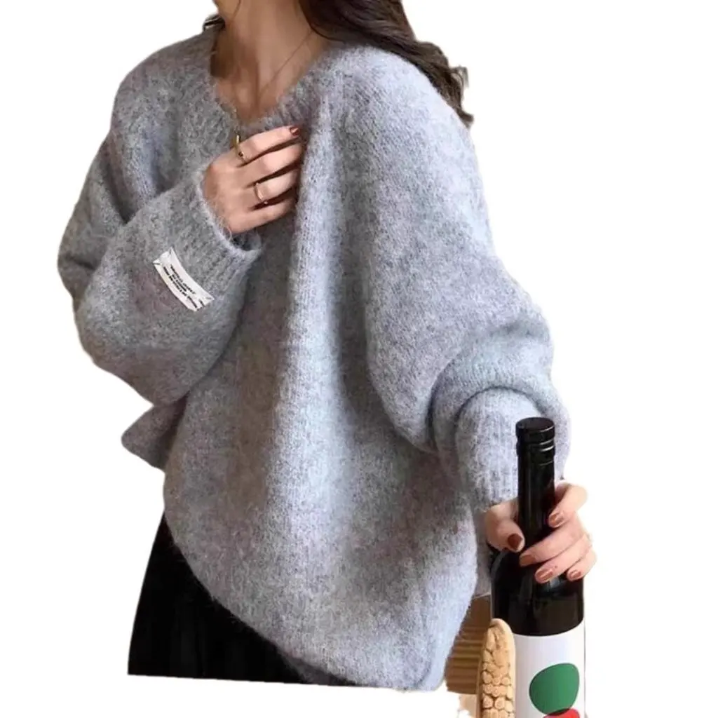 

YUNSHU plus Size Loose Pullover Sweater Women's Crewneck Soft Long Sleeve Autumn Winter Lazy Style Waxy Color Wool Sweater
