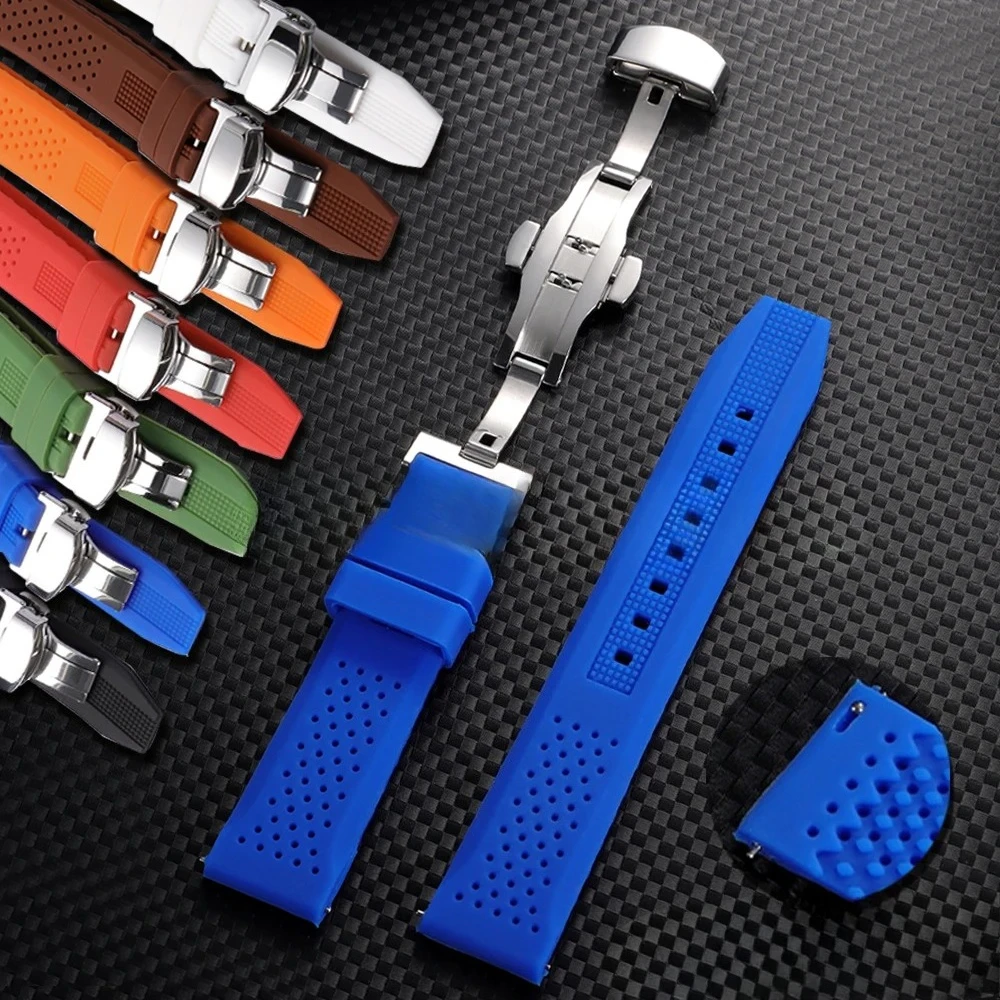16mm 18mm 20mm 22mm 24mm for Seiko for Omega Rubber Watch Strap Quick Release Breathable Butterfly Band