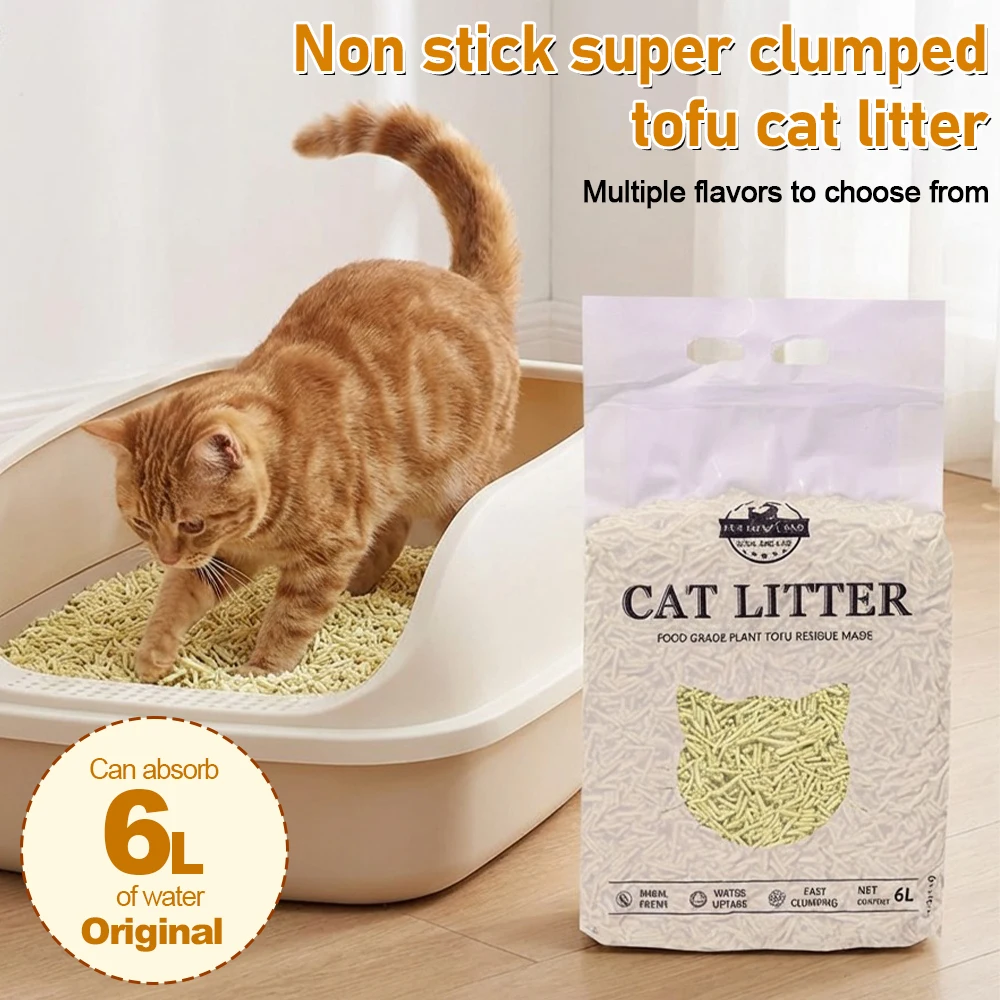 2 kg de arena para gatos de tofu, accesorios para bandeja de arena, bandeja antiadherente, neutralizador de olores, soluble en agua y desechable por el inodoro