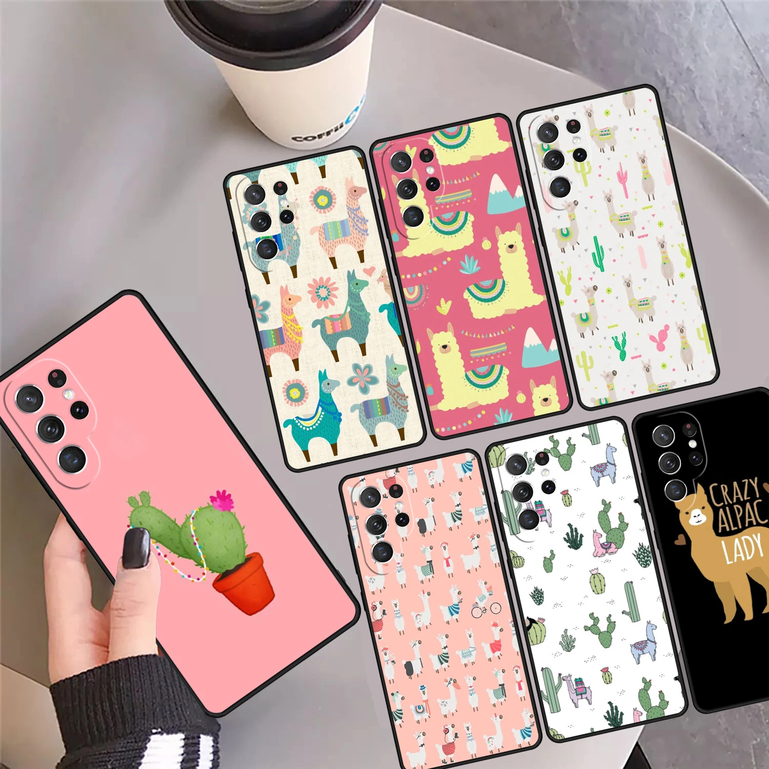 Llama Alpaca Face Animal Cactus Phone Case Cover For Samsung Galaxy S24 Ultra 23 S22 Plus S21 FE S20 S8 S9 S10 Note 10 Pro 20