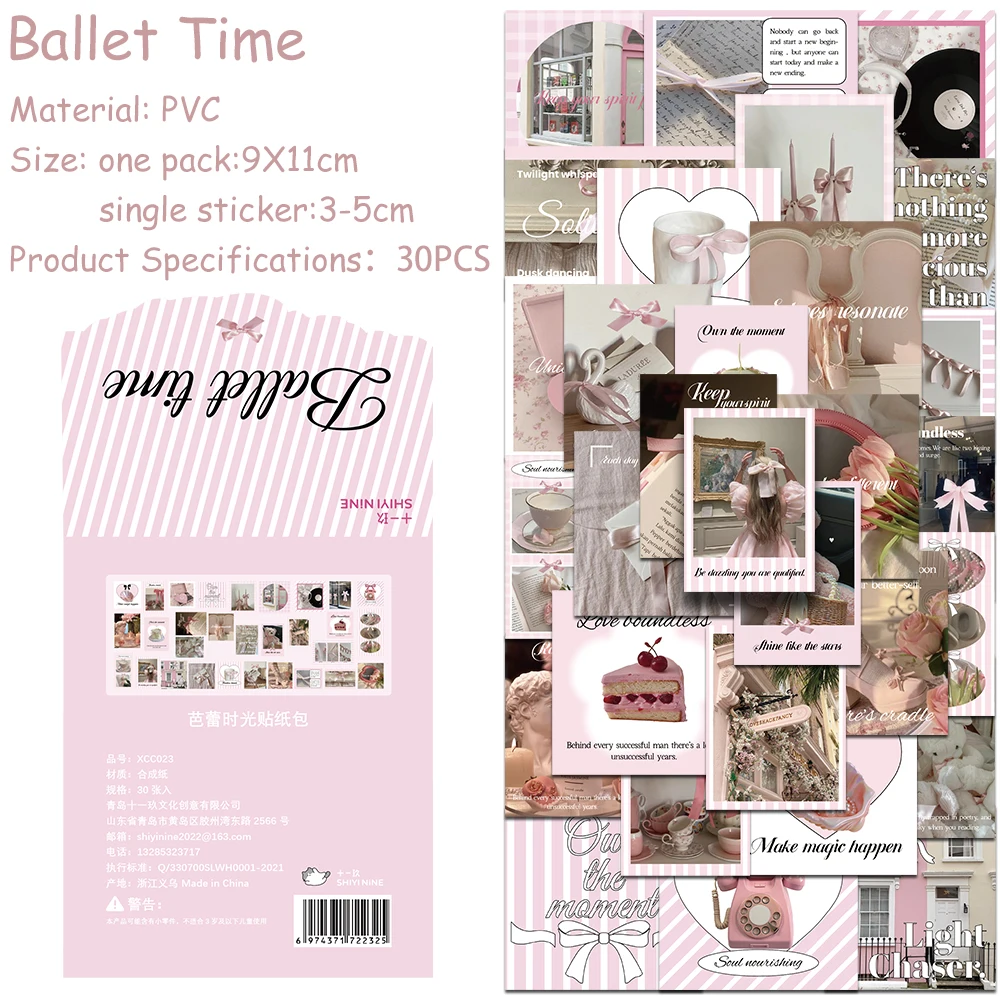 

30pcs/pack Pink Ballet Time Sticker Pack Decals For Phone Laptop Suitcase Scrapbook DIY Aesthetic Stickers Girls Toys Gifts