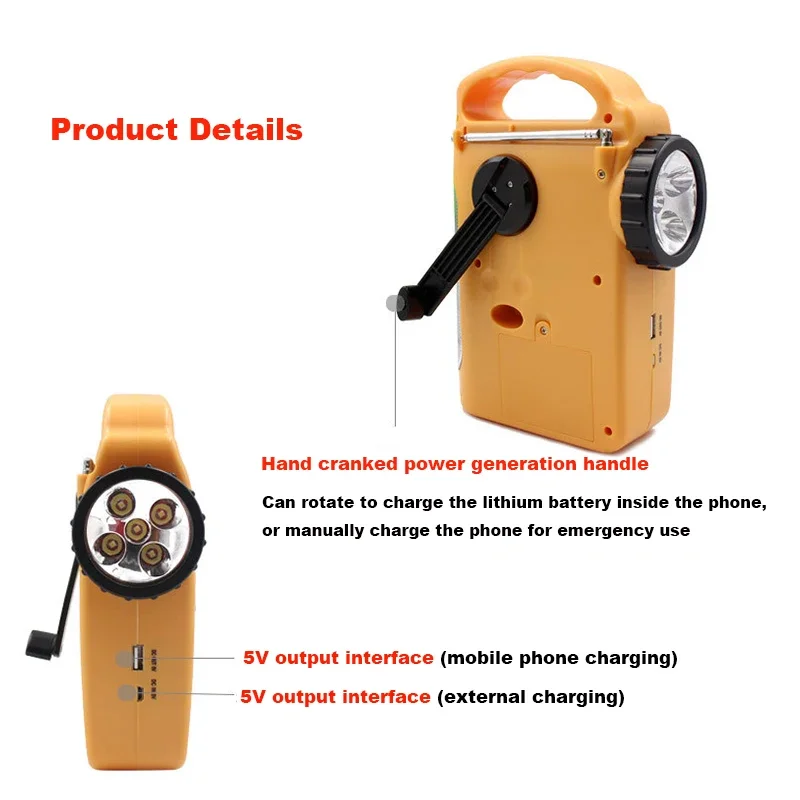 Portable Hand Cranked Generator Solar Charged Generator LED Light AM/FM Radio Outdoor Camping Emergency Mobile Phone Power Bank