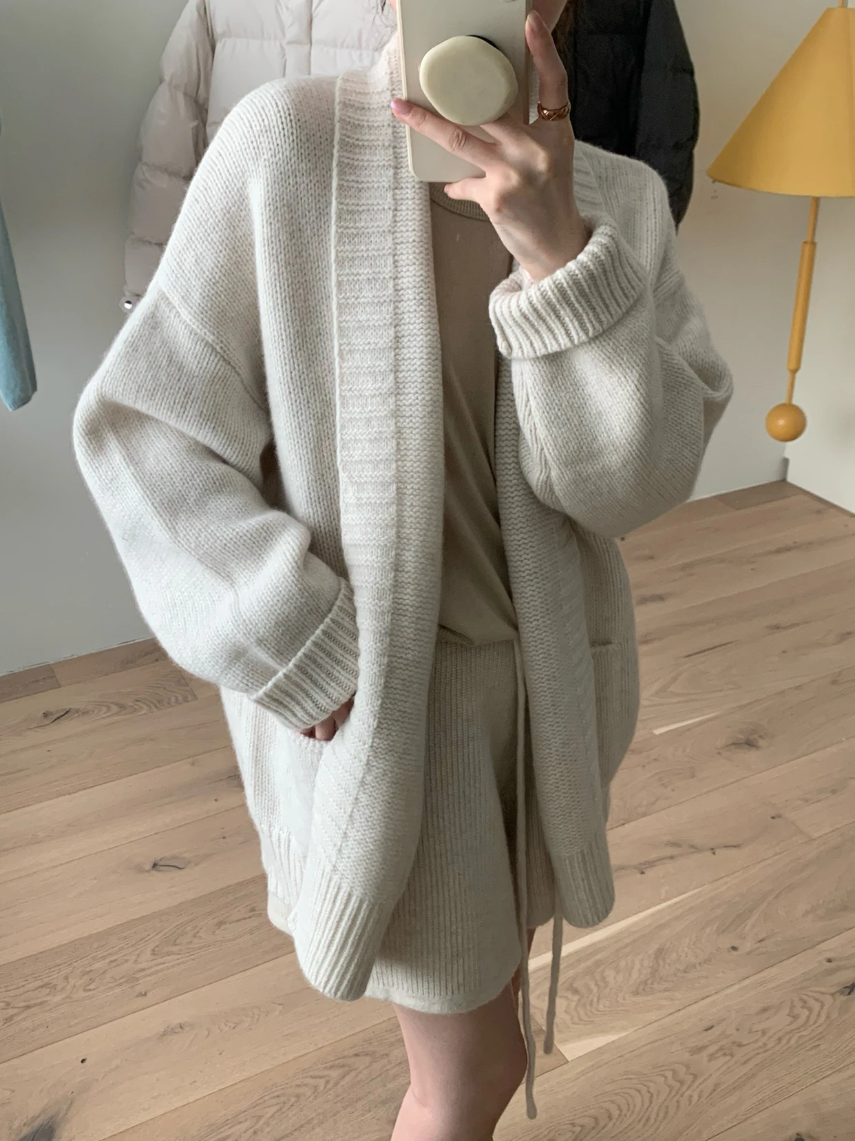 

Thiened Woolen Knitted Open Cardigan Women's Loose Slimming Lazy Sle Sweater Jaet Turn-down Collar No-button Design