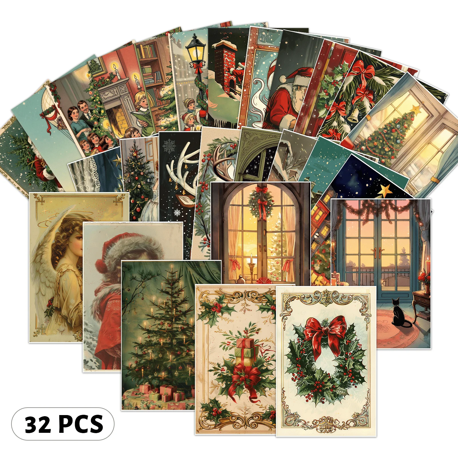 32 Christmas atmosphere card set , Santa Claus Christmas tree suitable for Christmas parties, birthdays, and winter celebrations