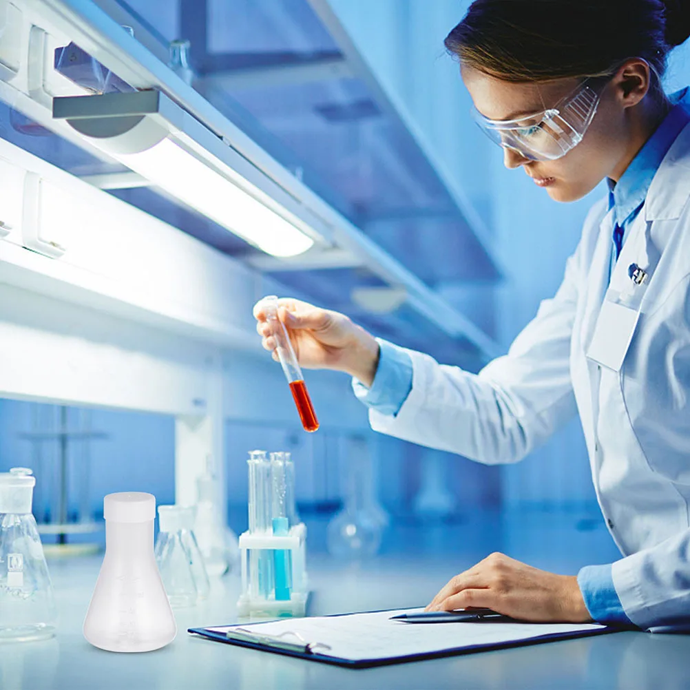 6 قطعة 50 مللي قارورة بلاستيكية مع غطاء زجاجة مختبر مخروطية لتجربة العلوم الكيمياء البحوث قاعدة صلبة #3