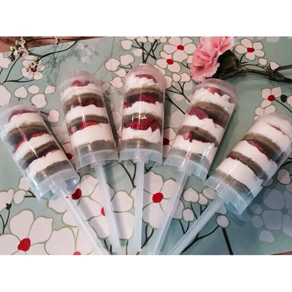 

10Pcs Food Grade Plastic Cake Push Containers Transparent 19cm DIY Pastry Decoration for Wedding Party Cupcake Push Container