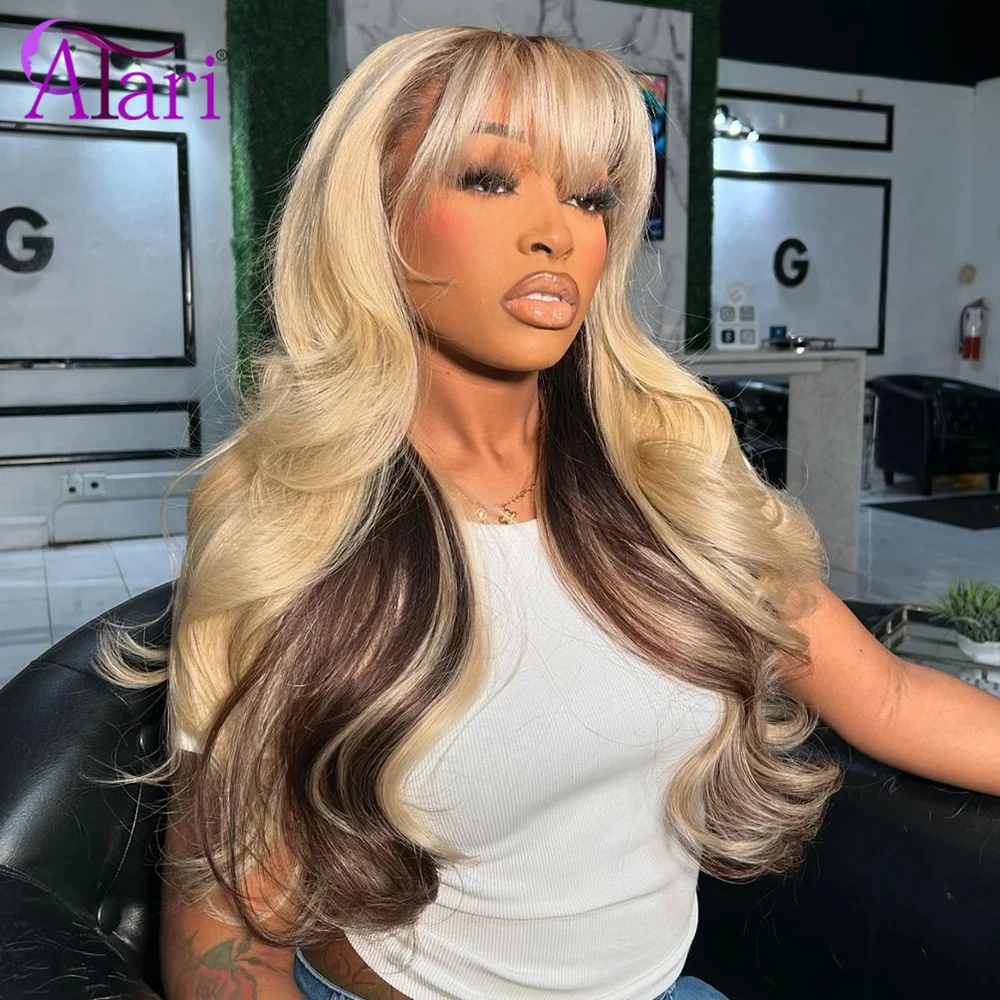 

Ombre Ash Brown Body Wave Human Hair Wigs Transparent 13x4 13x6 Lace Frontal Highlights Color with Bangs for Women Pre Plucked